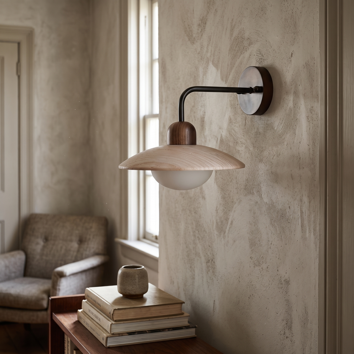 Travertine Wall Light Mid Century detail in daylight - Aria