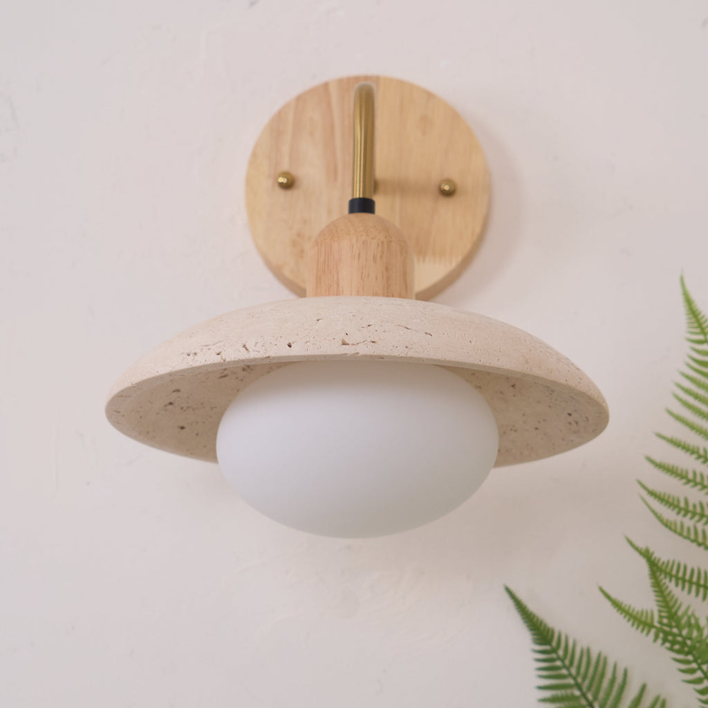 Travertine Wall Light – G9 – Mid Century – Travertine & Wood