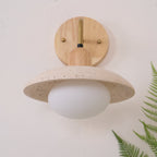 Travertine Wall Light – G9 – Mid Century – Travertine & Wood