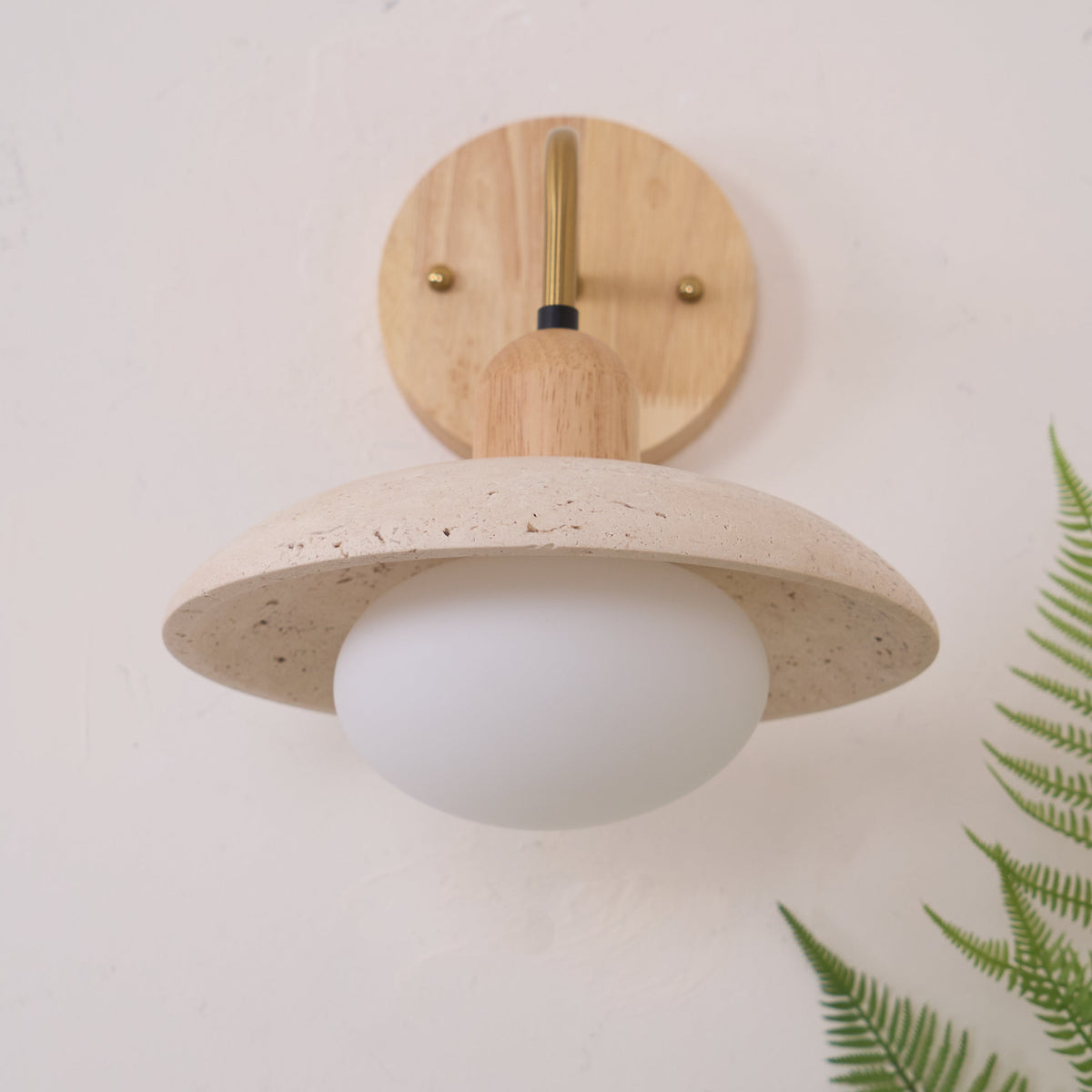 Travertine Wall Light – G9 – Mid Century – Travertine & Wood