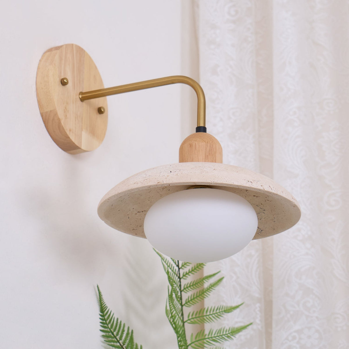 Travertine Wall Light – G9 – Mid Century – Travertine & Wood