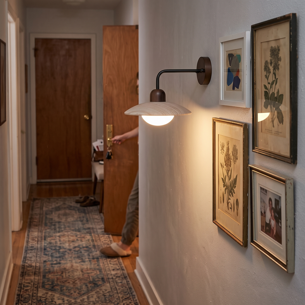 Travertine Wall Light Mid Century in hallway - Aria