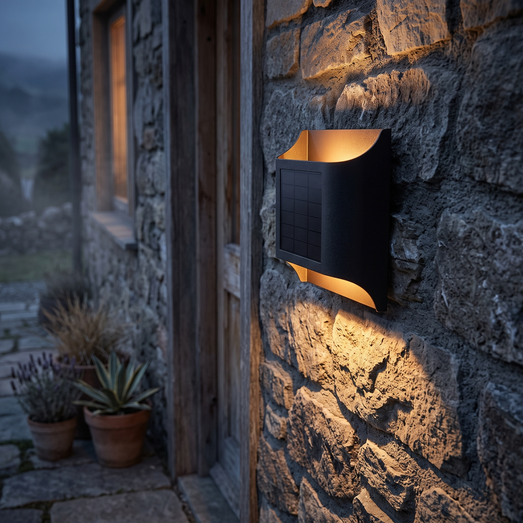 Up Down Outdoor Wall Light detail at night - Ray