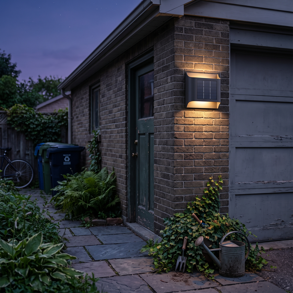 Up Down Outdoor Wall Light by side path at twilight - Ray