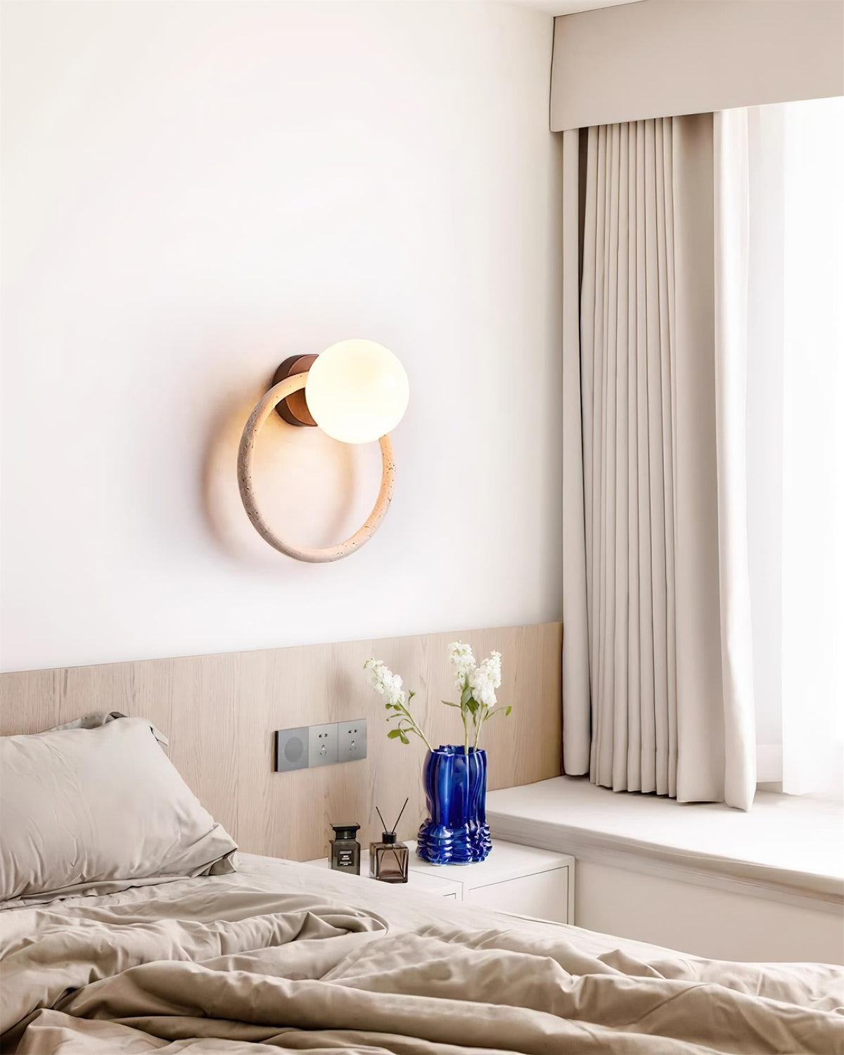 Wing Travertine Wall Light – G9 – Travertine, Walnut & Glass