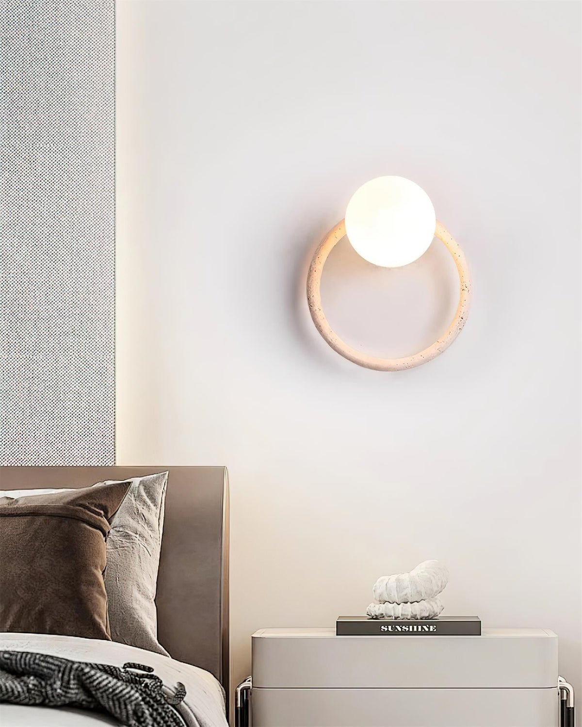 Wing Travertine Wall Light – G9 – Travertine, Walnut & Glass