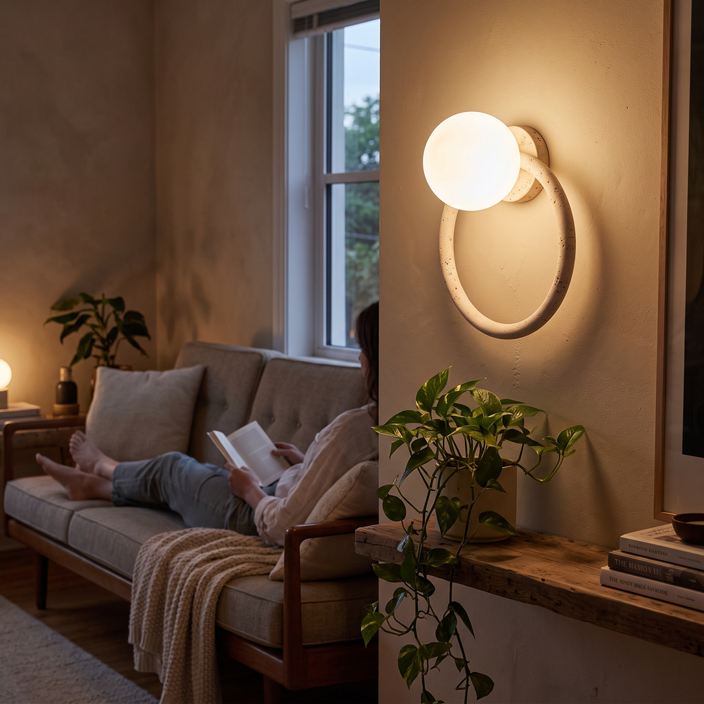 Travertine Wall Light Sculptural in living room - Geylo