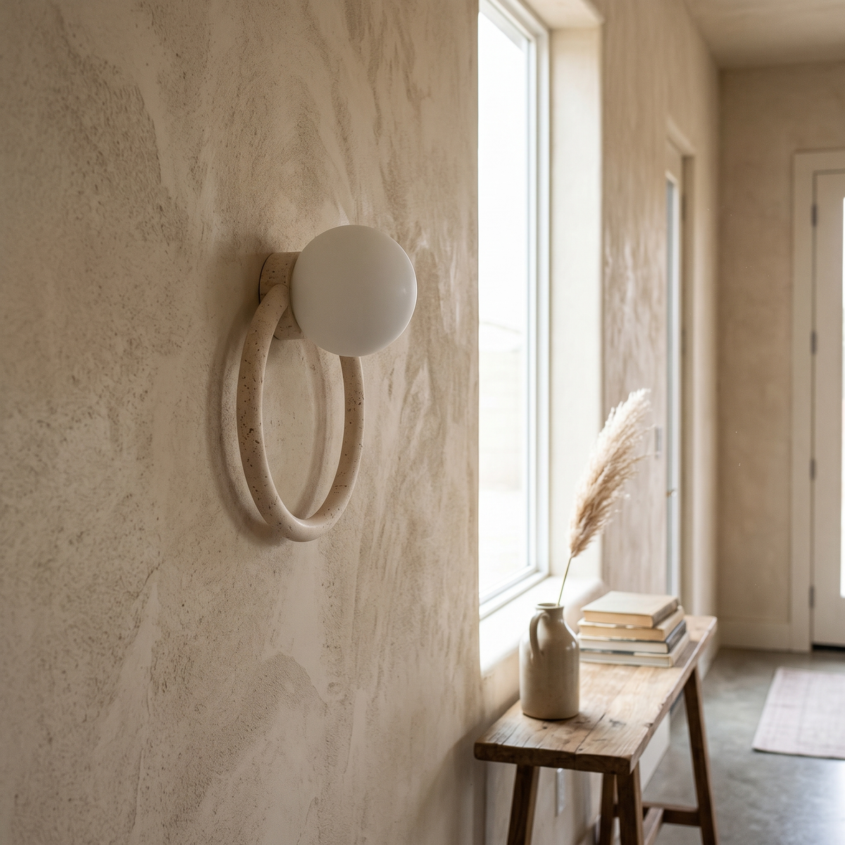 Travertine Wall Light Sculptural detail in daylight - Geylo
