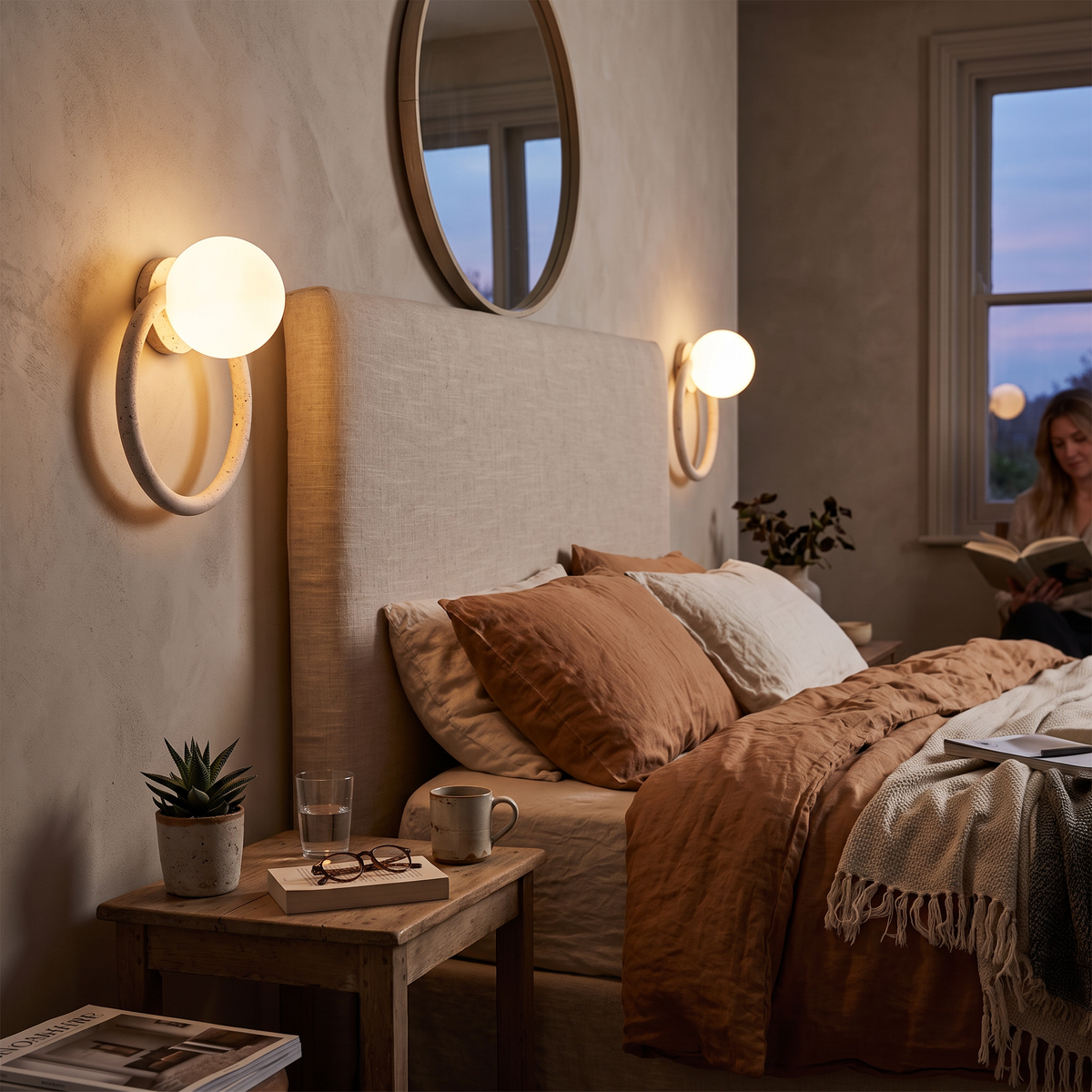 Travertine Wall Light Sculptural pair styled in interior - Geylo