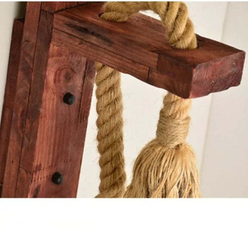 Wood and Rope Wall Light – E27 – Rustic – Wood & Hemp Rope – L 30cm