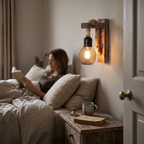 Wood and Rope Wall Light in bedroom above bedside table - Silva