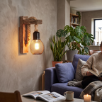 Wood and Rope Wall Light in living room - Silva