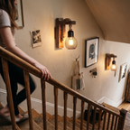 Wood and Rope Wall Light on staircase wall - Silva