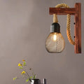 Wood and Rope Wall Light – E27 – Rustic – Wood & Hemp Rope – L 30cm