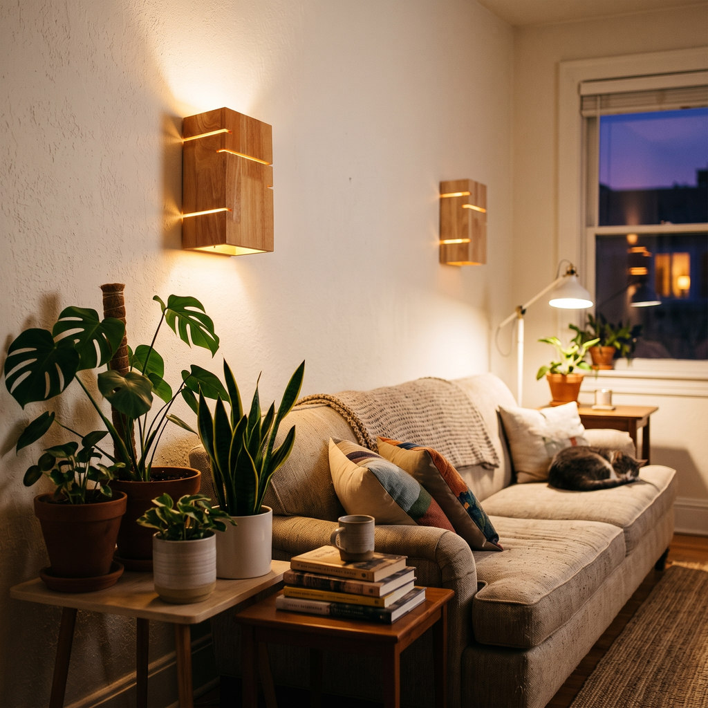 Solid Wood Bedside Wall Light in living room - Muto