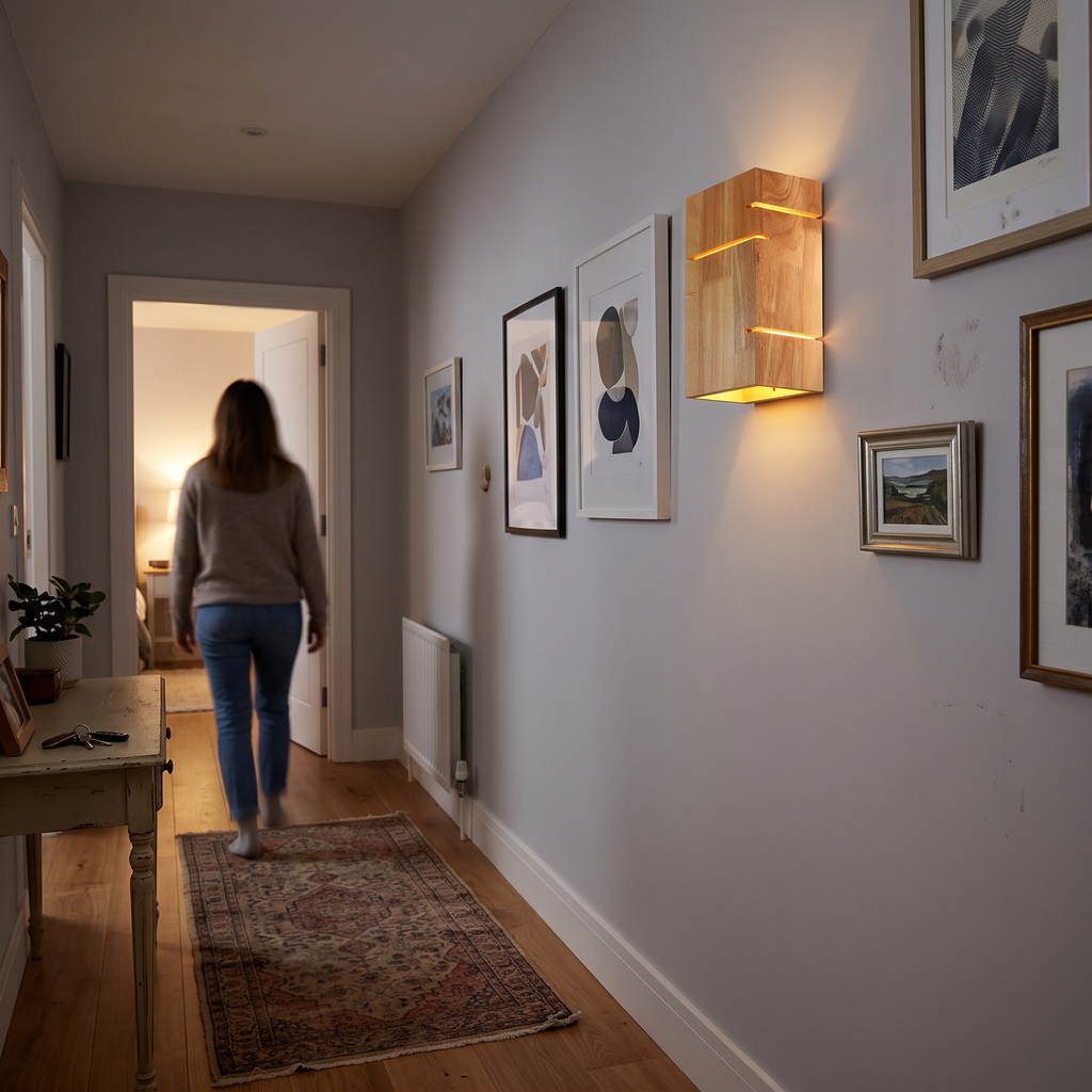 Solid Wood Bedside Wall Light in hallway - Muto