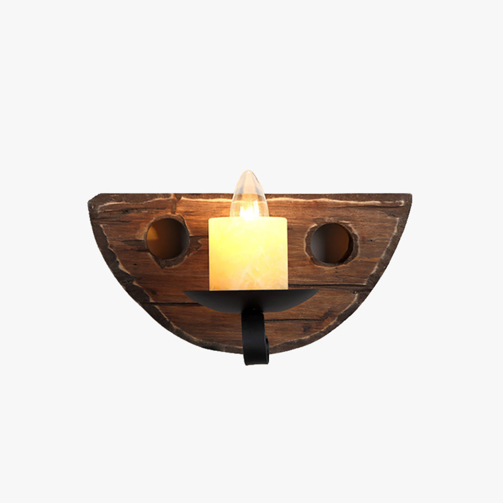 Wooden Candle Wall Light – E14 – Rustic – Pine & Metal – Natural Pine