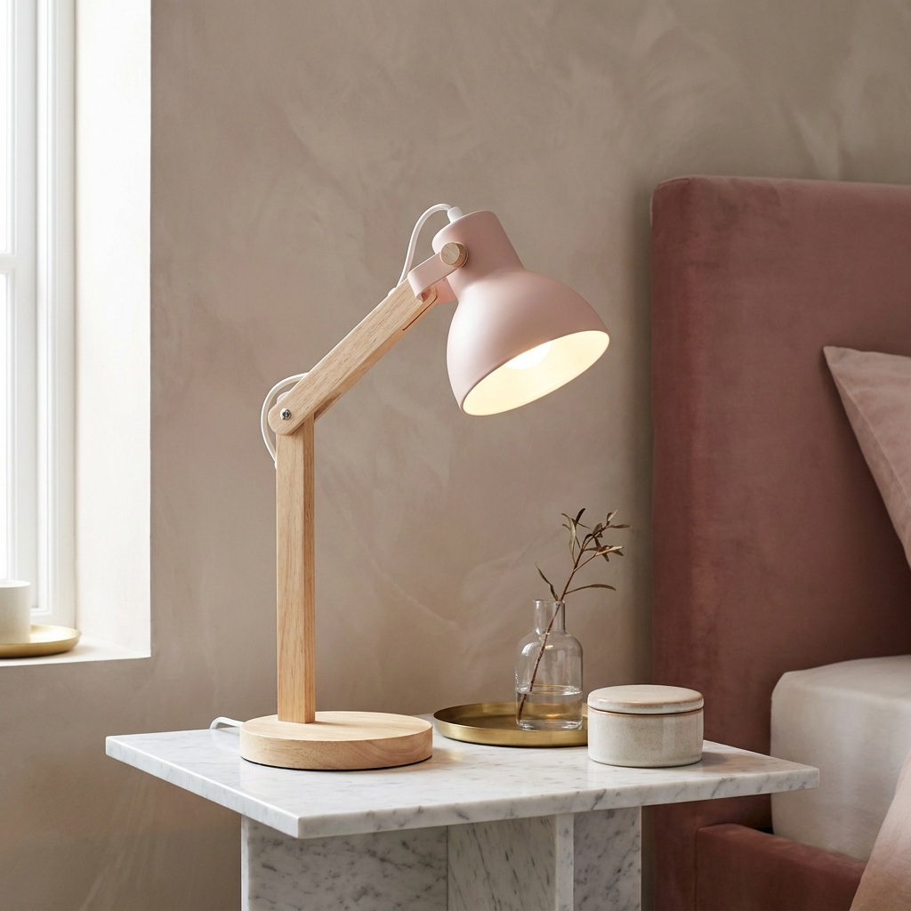 Wooden Desk Lamp – E27 – Scandinavian – Rubberwood & Metal – 5 Colours