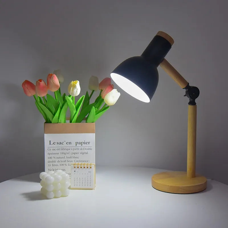 Wooden Desk Lamp – E27 – Scandinavian – Rubberwood & Metal – 5 Colours