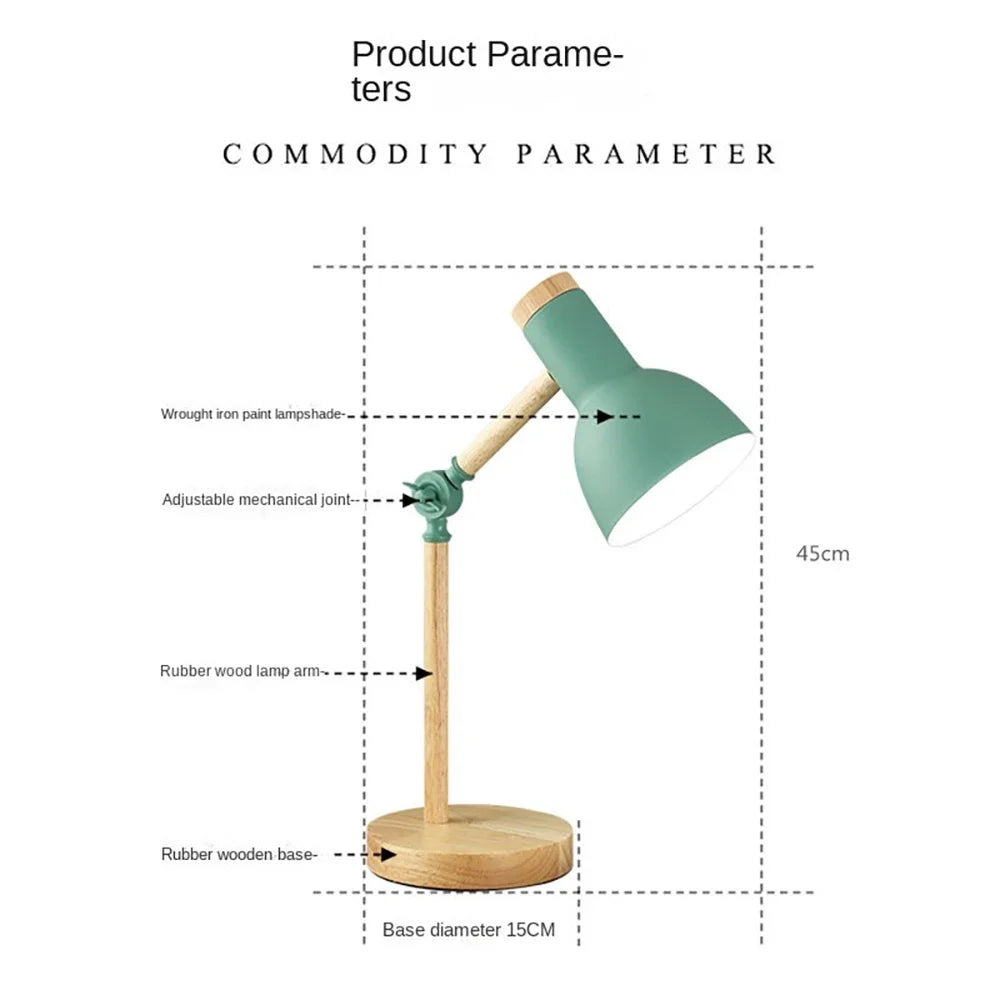 Wooden Desk Lamp – E27 – Scandinavian – Rubberwood & Metal – 5 Colours