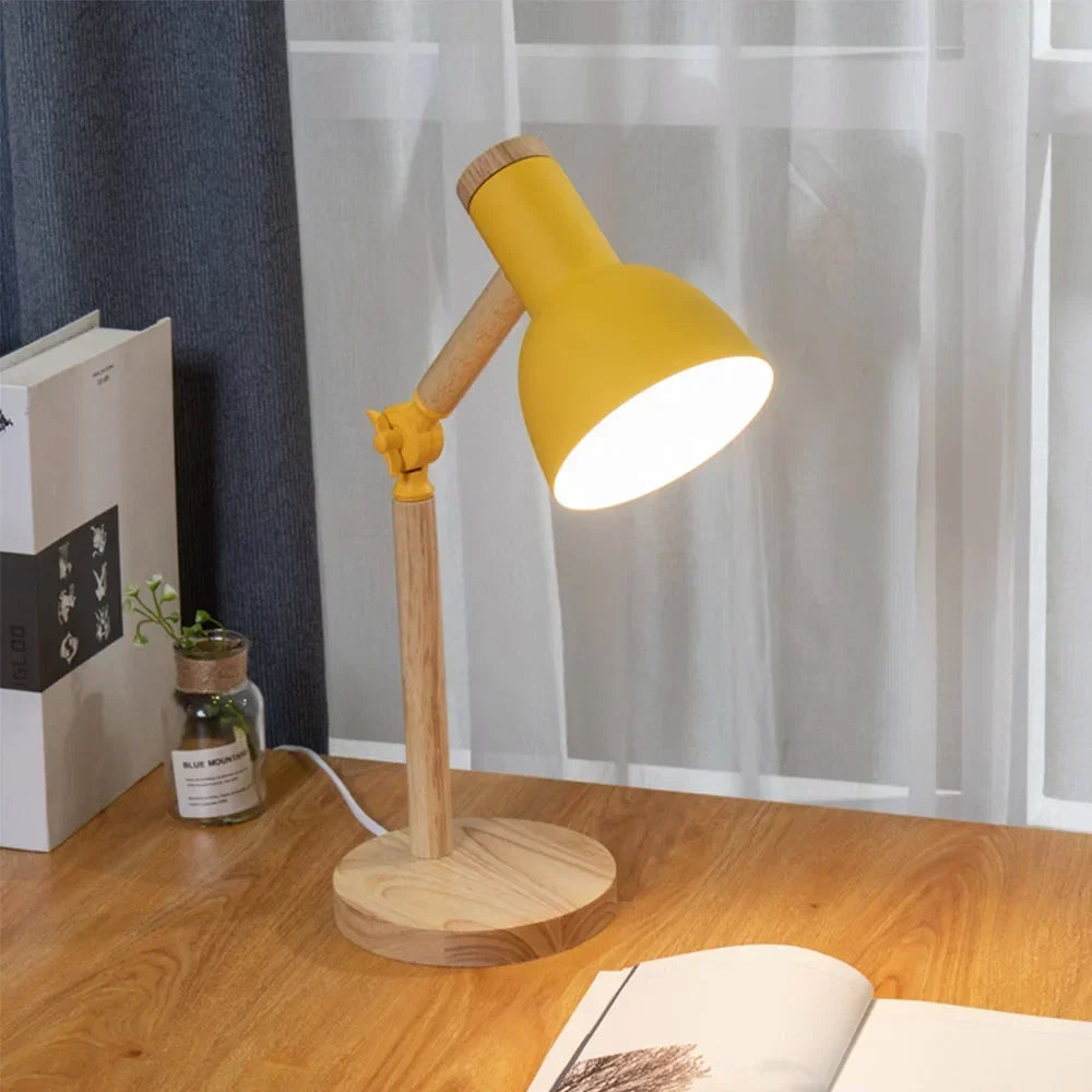 Wooden Desk Lamp – E27 – Scandinavian – Rubberwood & Metal – 5 Colours