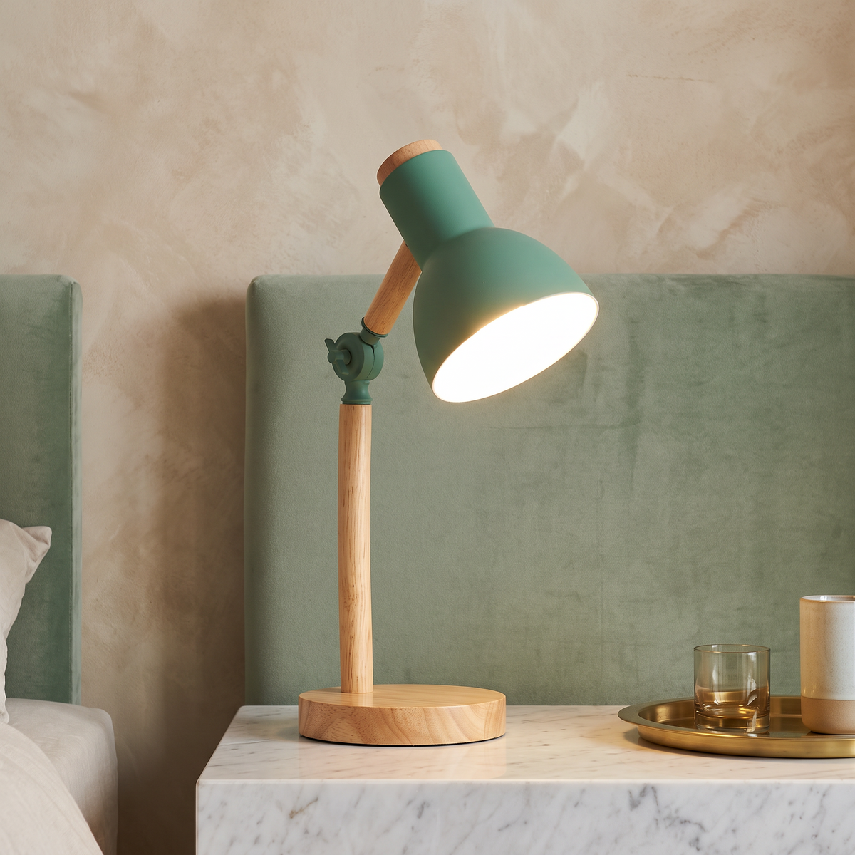 Wooden Desk Lamp – E27 – Scandinavian – Rubberwood & Metal – 5 Colours