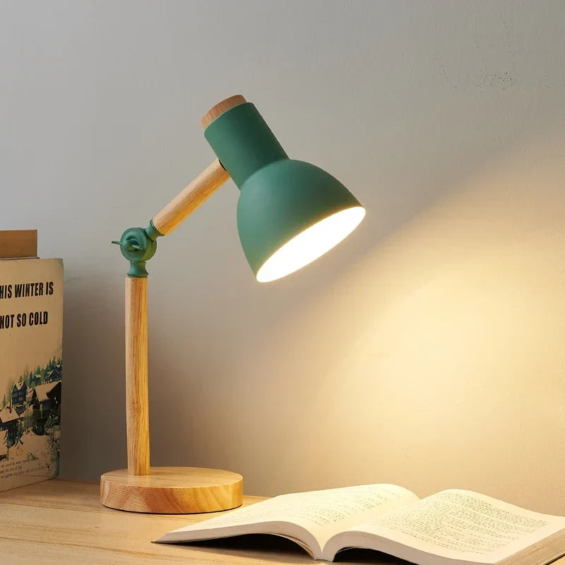 Wooden Desk Lamp – E27 – Scandinavian – Rubberwood & Metal – 5 Colours