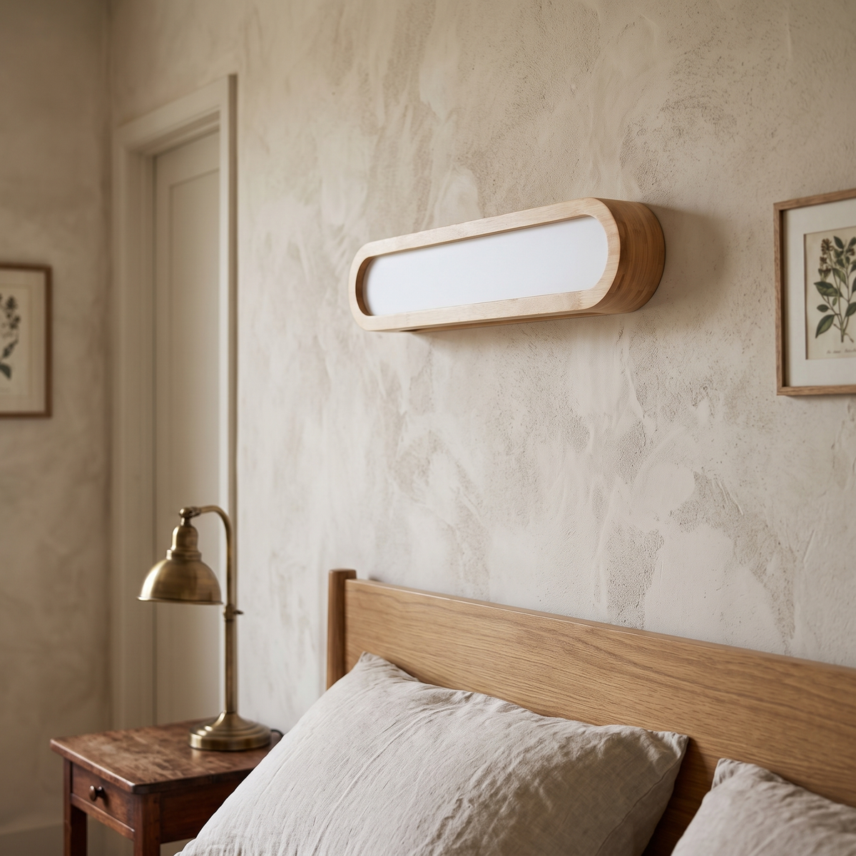 Wooden LED Wall Light Rectangular detail in daylight - Muto