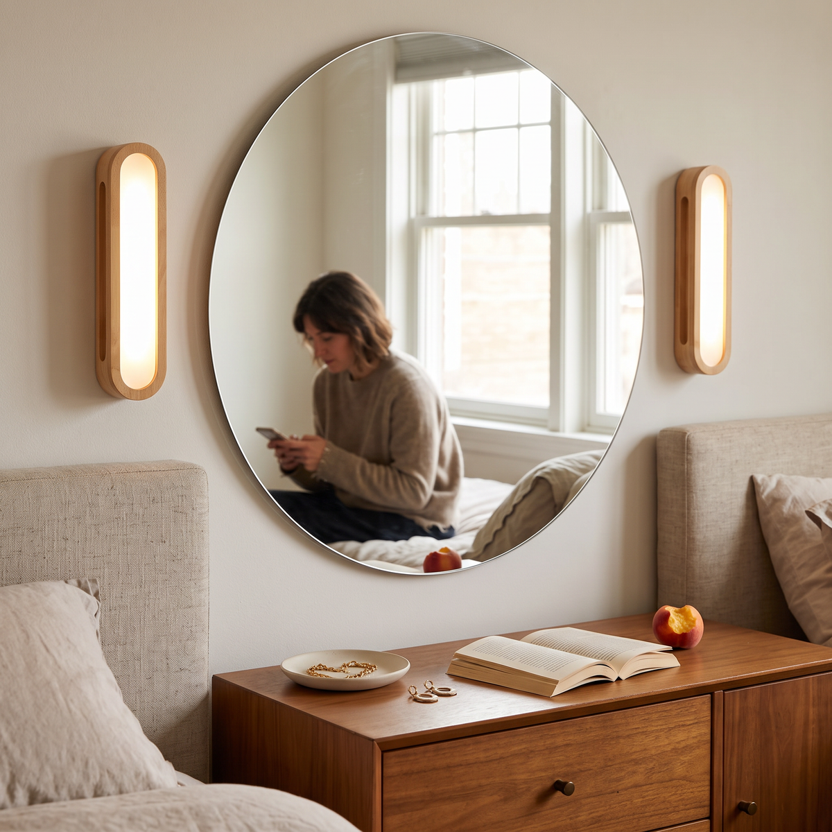 Wooden LED Wall Light Rectangular pair styled in interior - Muto