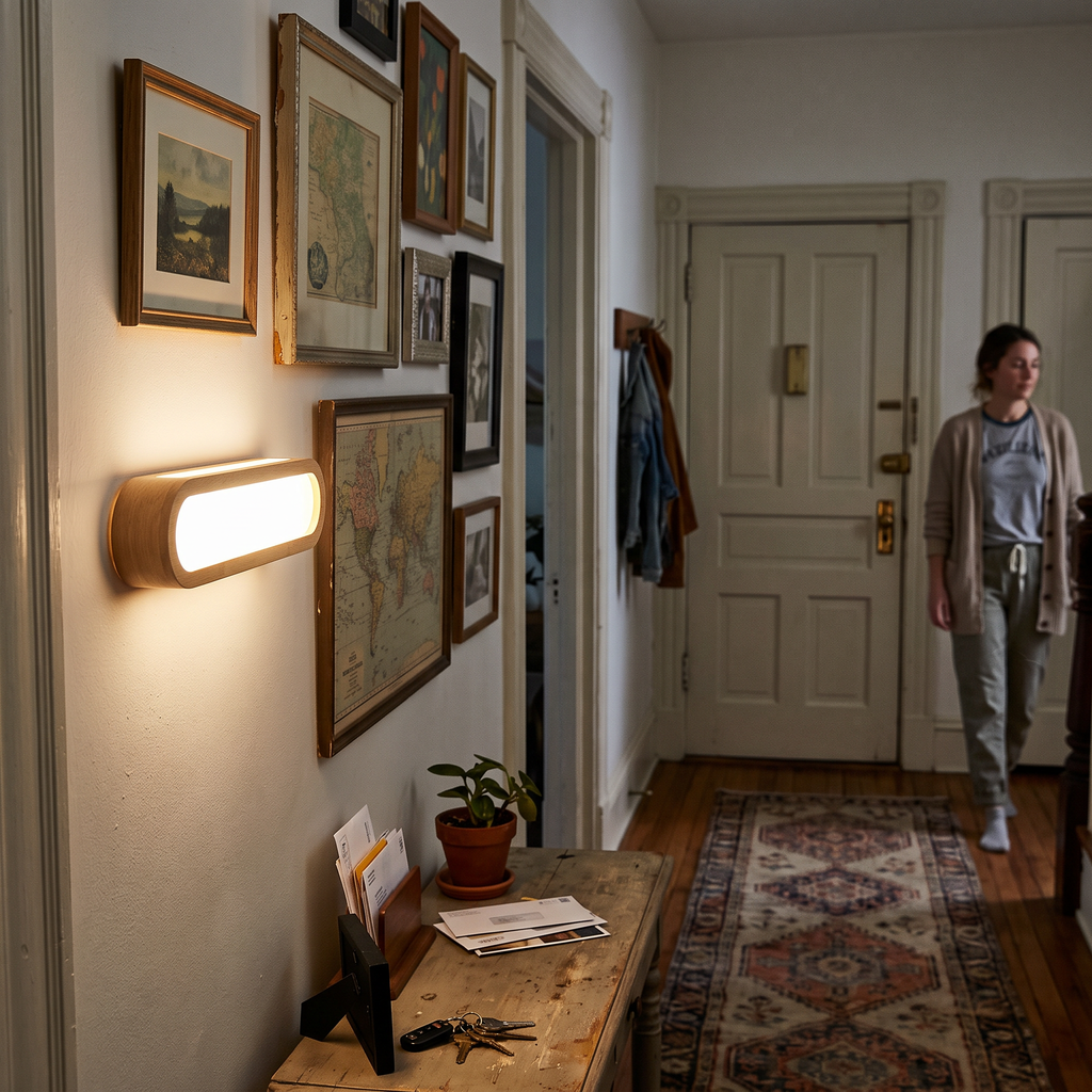 Wooden LED Wall Light Rectangular in hallway - Muto