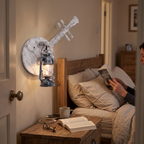 Wooden Lantern Wall Light Vintage in bedroom above bedside table - Epoch
