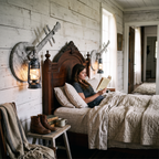 Wooden Lantern Wall Light Vintage pair styled in interior - Epoch