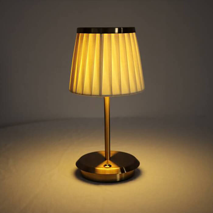 Cordless Fabric Shade Table Lamp – Minimalist – Iron & Fabric – Gold
