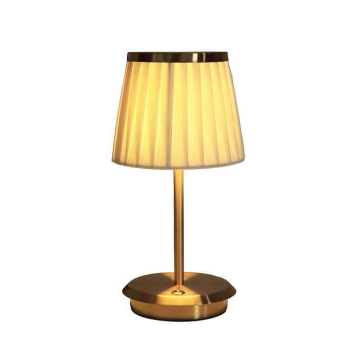 Cordless Fabric Shade Table Lamp – Minimalist – Iron & Fabric – Gold