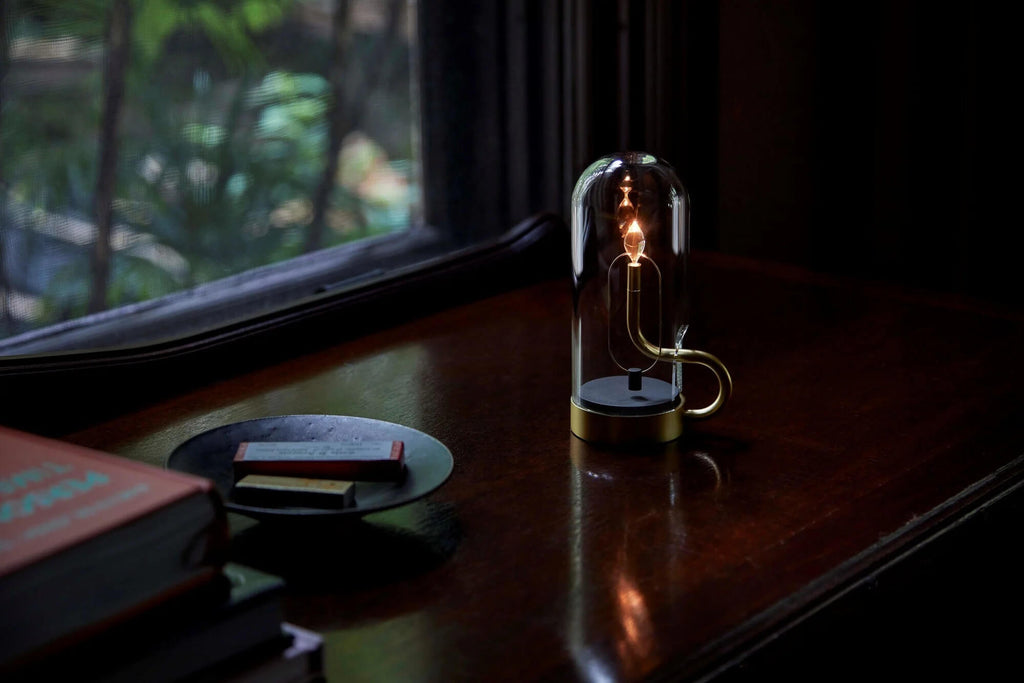 Cordless Candlestick Table Lamp – Vintage – Aluminium & Glass