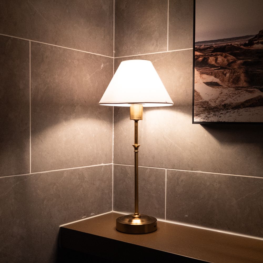Tall Cordless Fabric Shade Table Lamp – LED – Classic – Iron & Fabric
