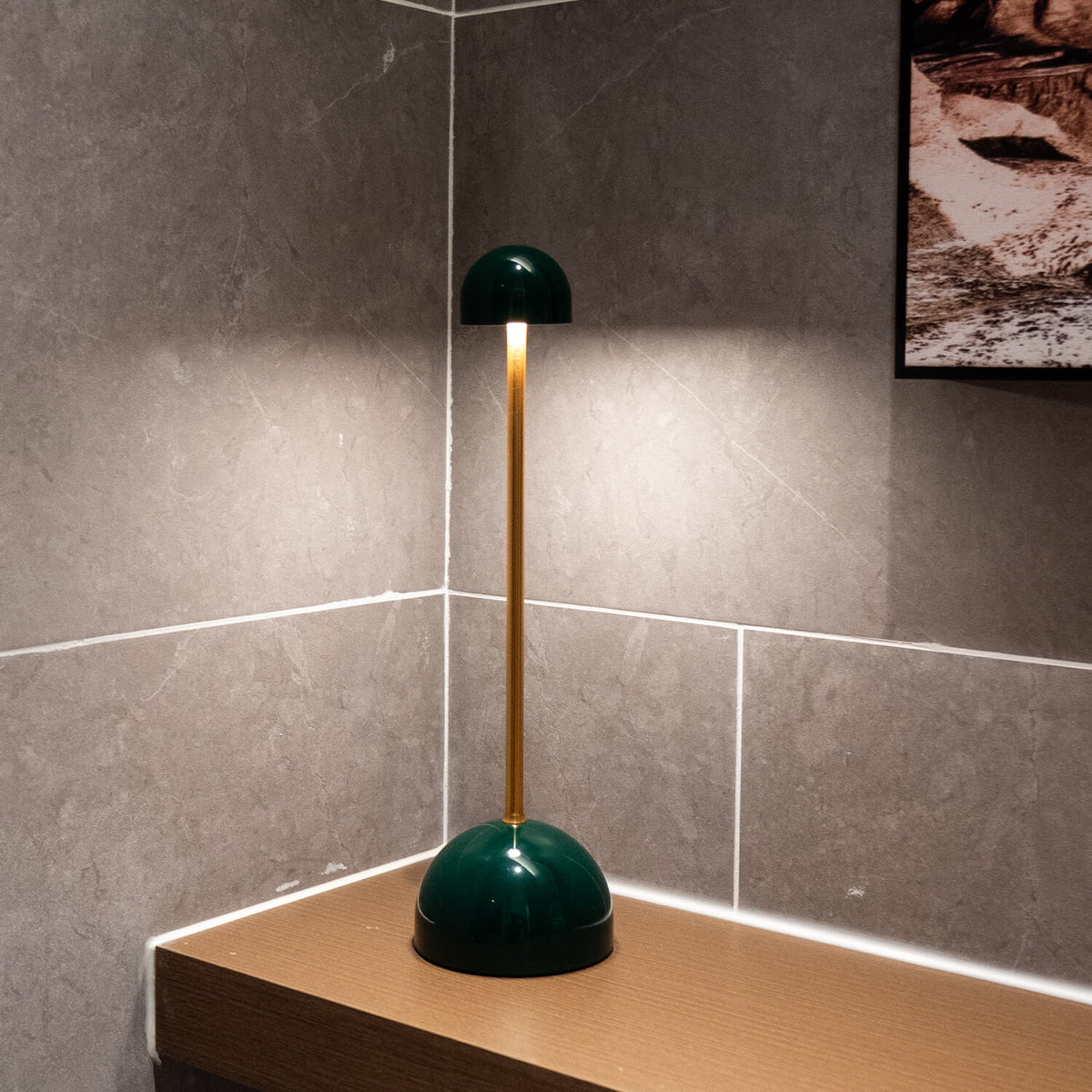 Cordless Table Lamp – LED – Classic – Aluminium – Green/Brass – 31.5cm