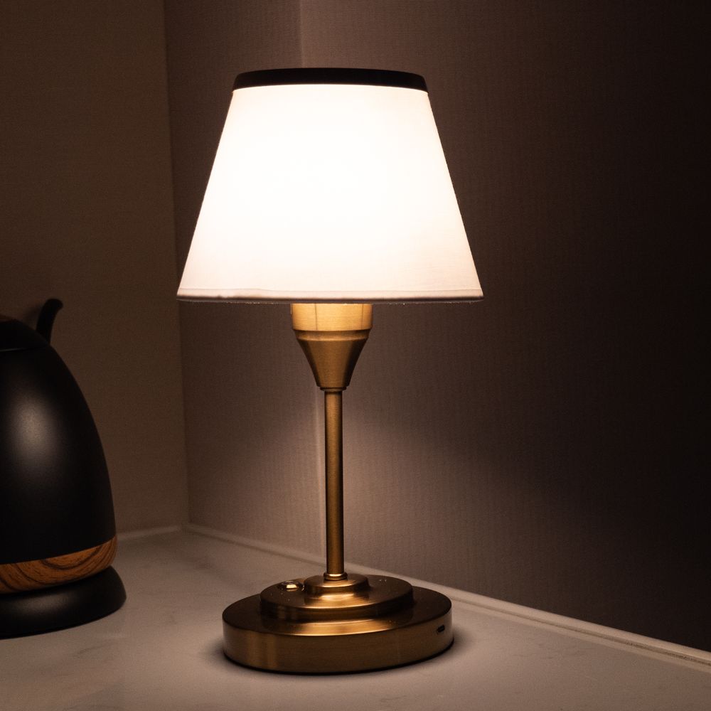 Wide Base Cordless Fabric Shade Table Lamp – LED – Classic