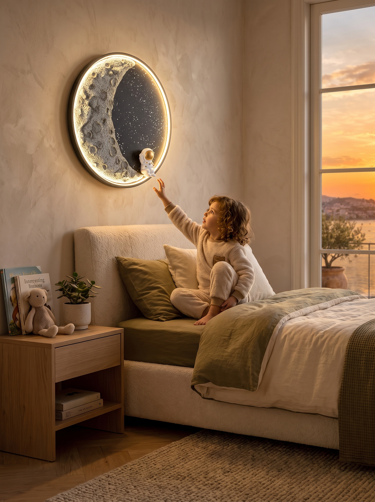 Aria maanlamp met astronaut in een kinderkamer bij het slapengaan