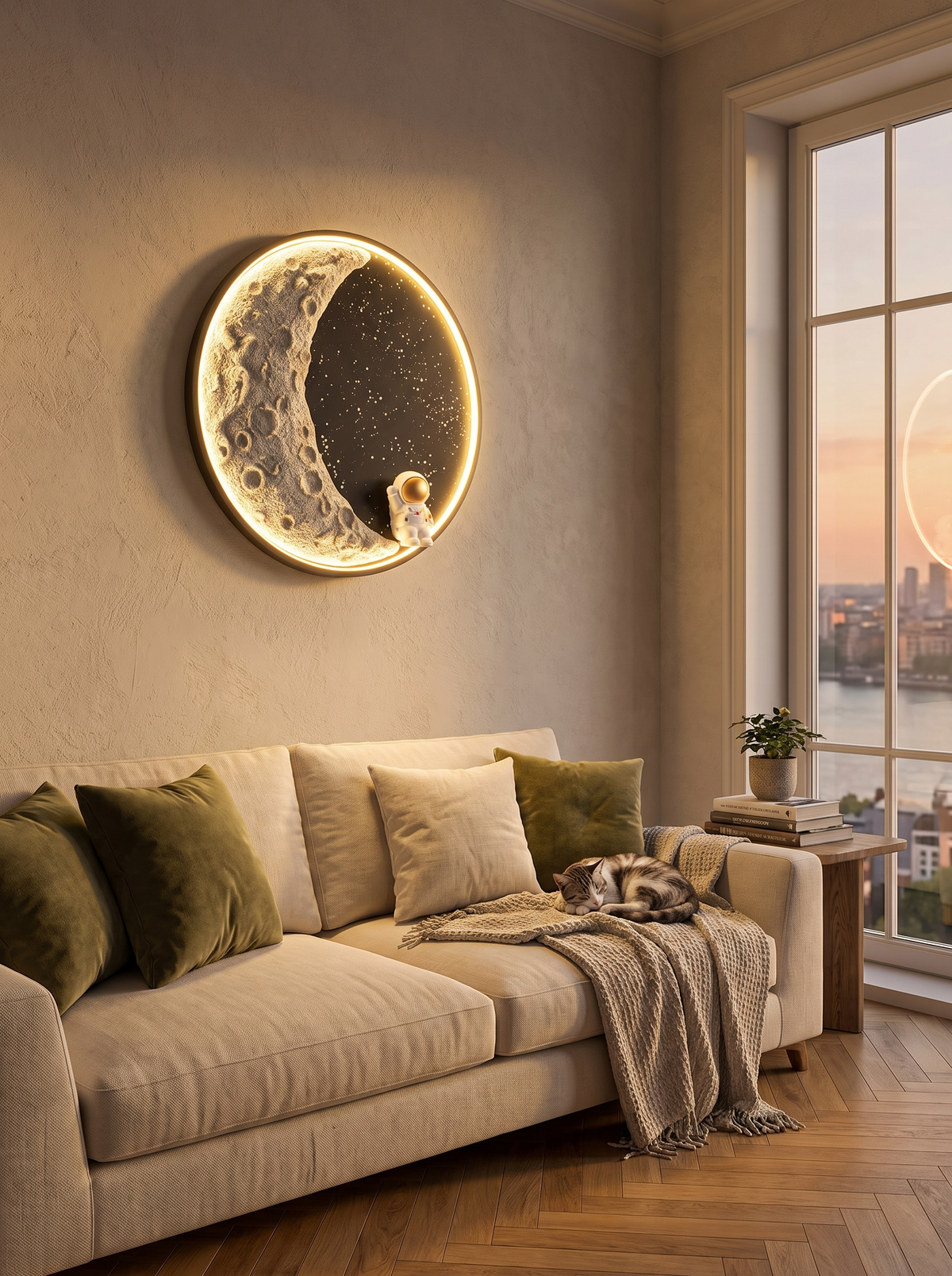 Zwart metalen Aria wandlamp met zachte gloed in een leeshoek