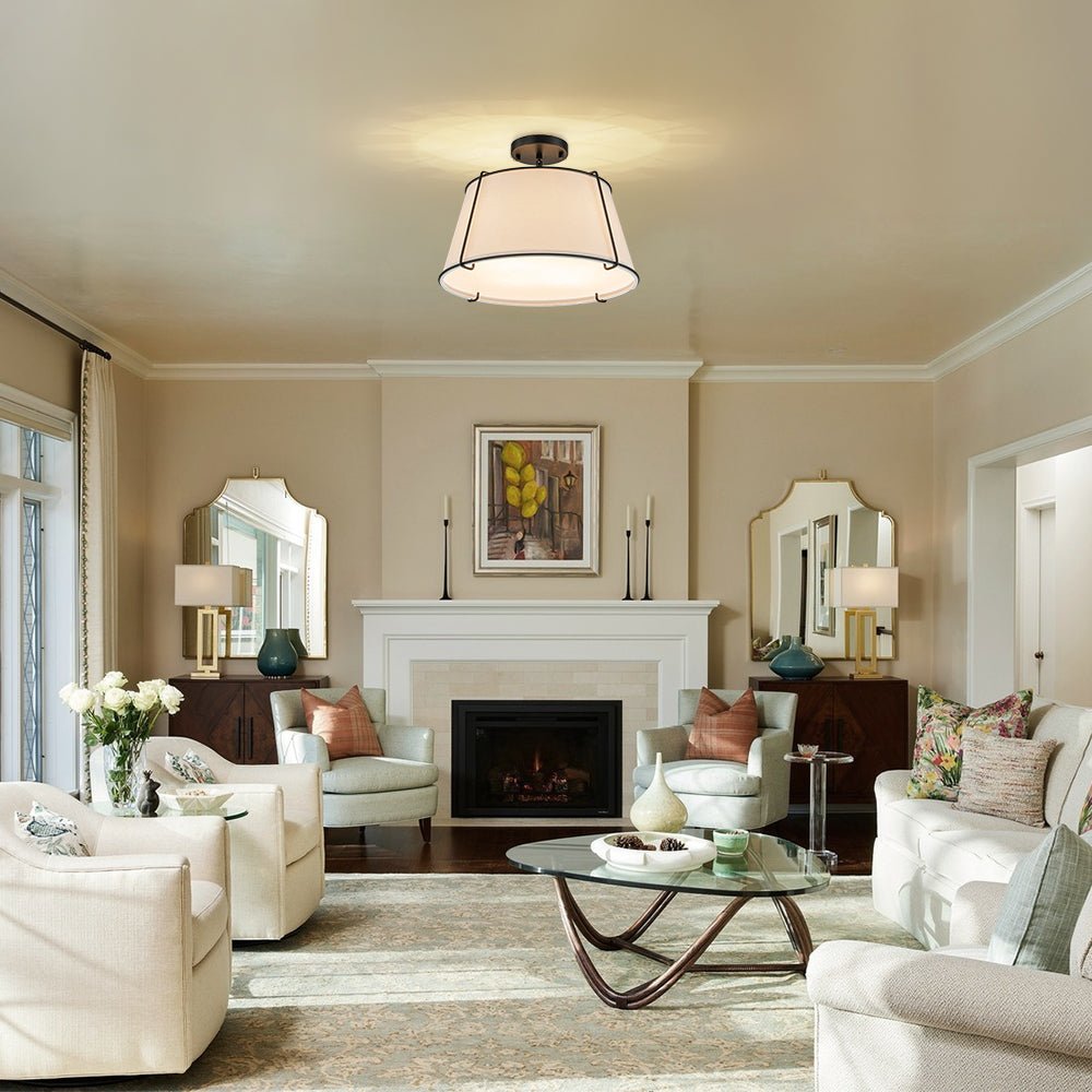 Linen Semi-Flush Ceiling Light – E12 – Contemporary – Metal & Linen