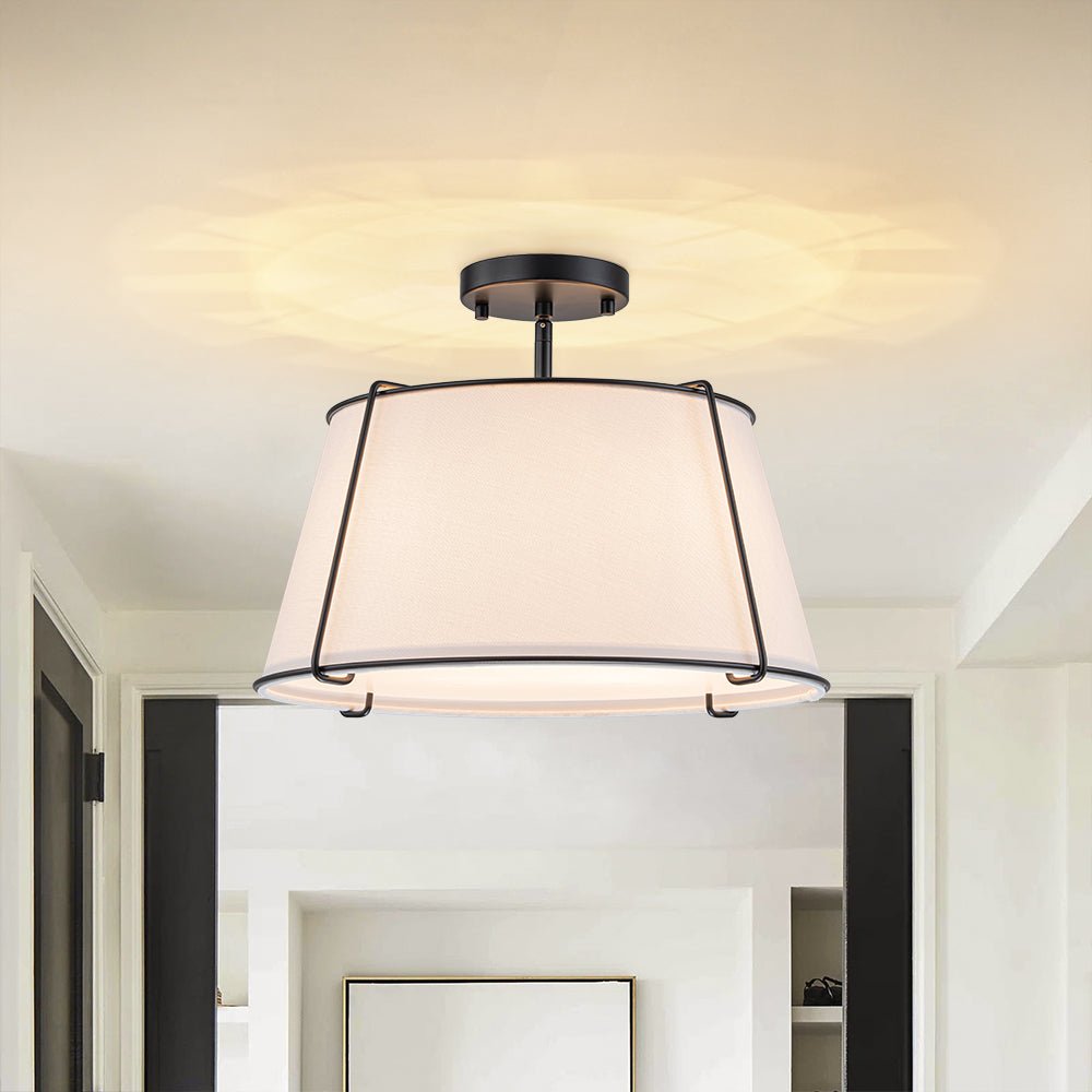 Linen Semi-Flush Ceiling Light – E12 – Contemporary – Metal & Linen