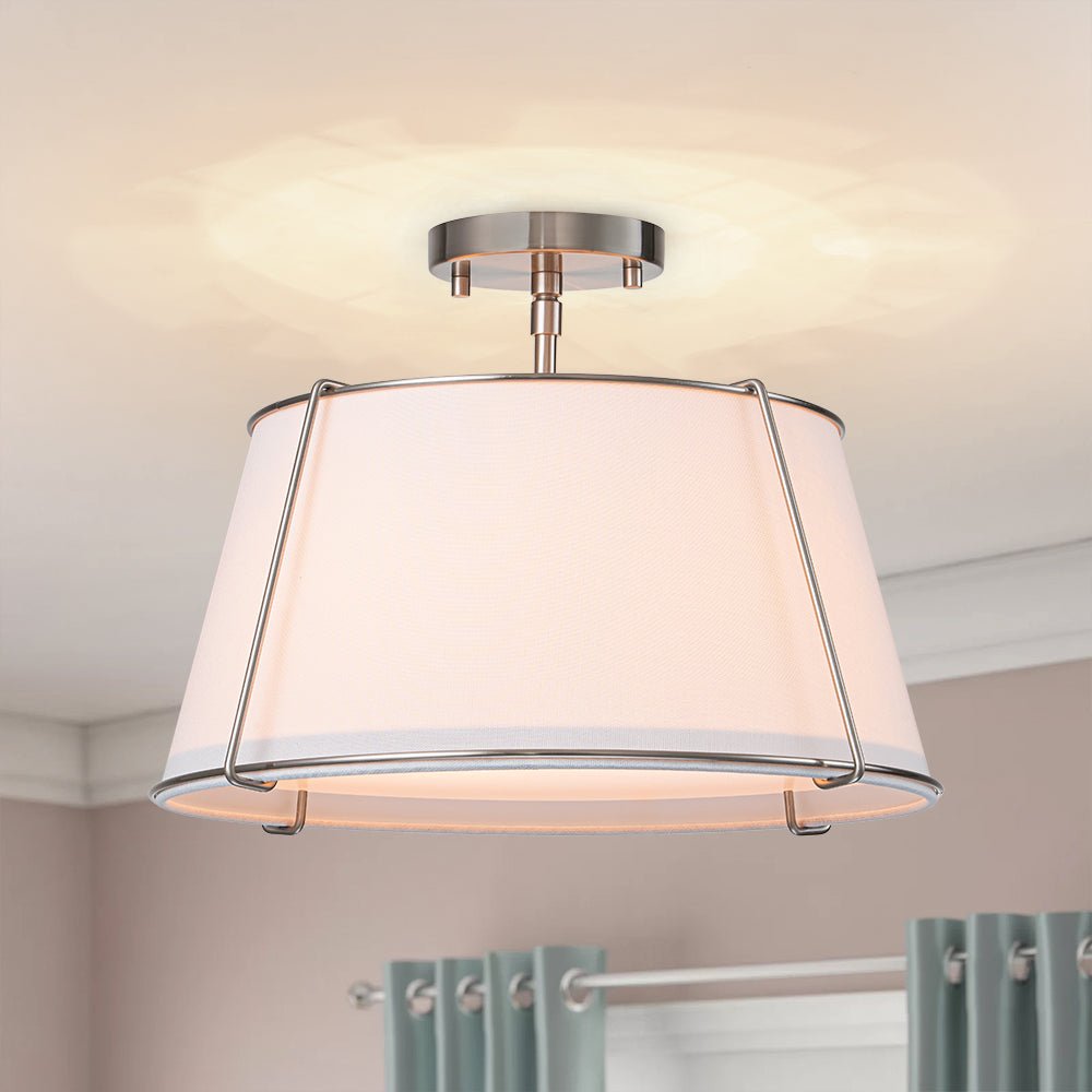Linen Semi-Flush Ceiling Light – E12 – Contemporary – Metal & Linen