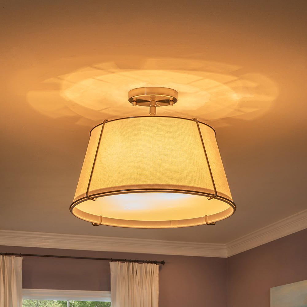 Linen Semi-Flush Ceiling Light – E12 – Contemporary – Metal & Linen