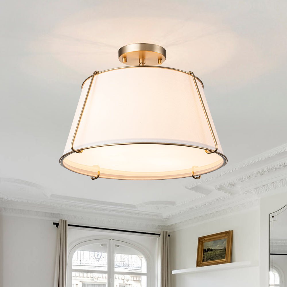 Linen Semi-Flush Ceiling Light – E12 – Contemporary – Metal & Linen