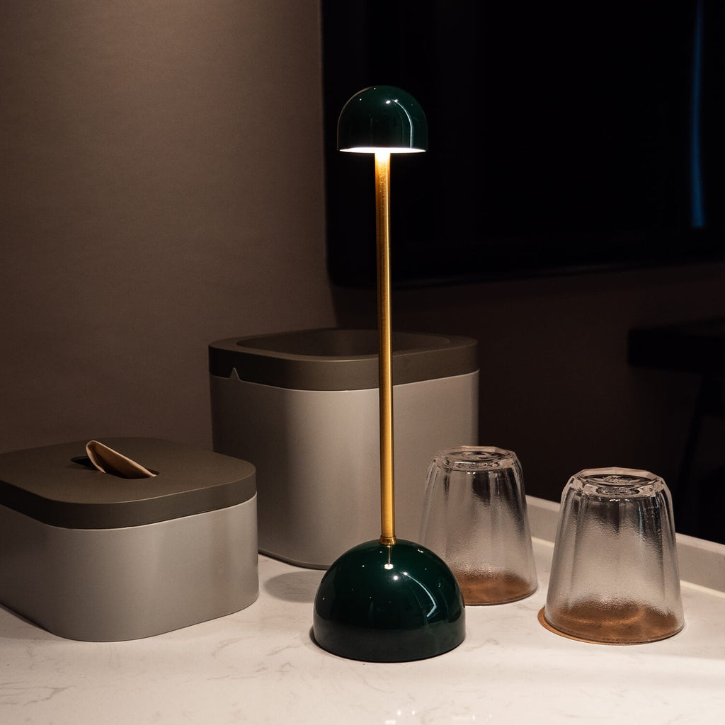 Cordless Table Lamp – LED – Classic – Aluminium – Green/Brass – 31.5cm