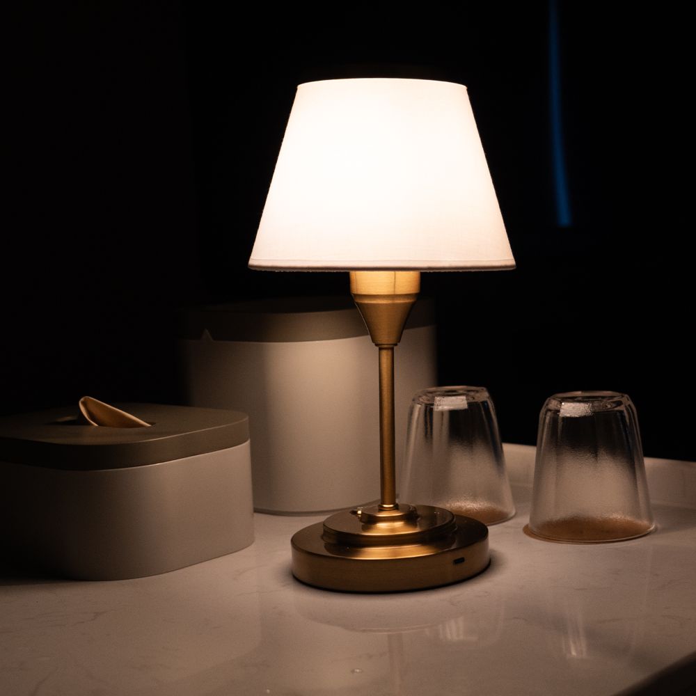 Wide Base Cordless Fabric Shade Table Lamp – LED – Classic