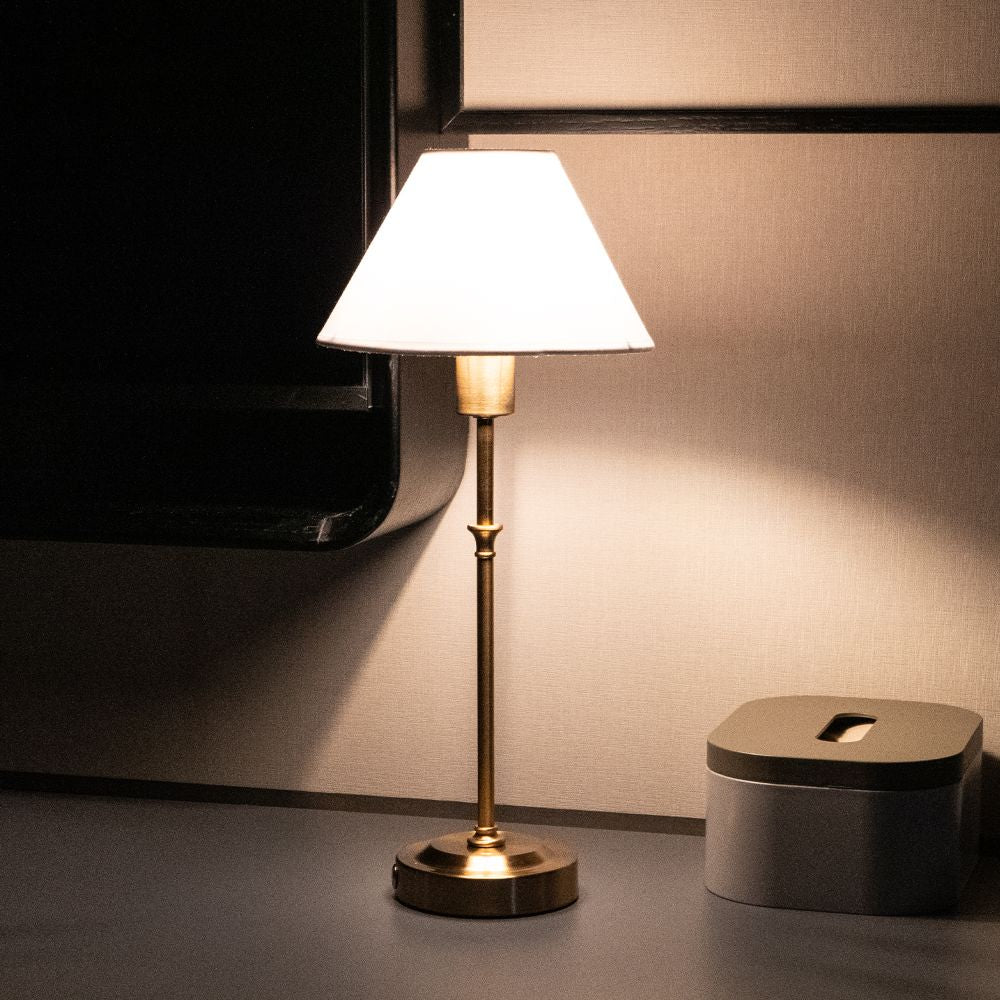 Tall Cordless Fabric Shade Table Lamp – LED – Classic – Iron & Fabric